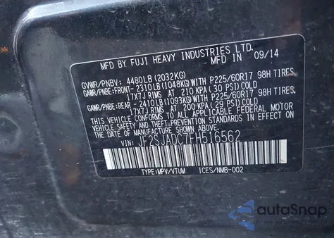 2015 Subaru Forester 2.5I Premium из США, поврежденный, VIN JF2SJADC7FH516562